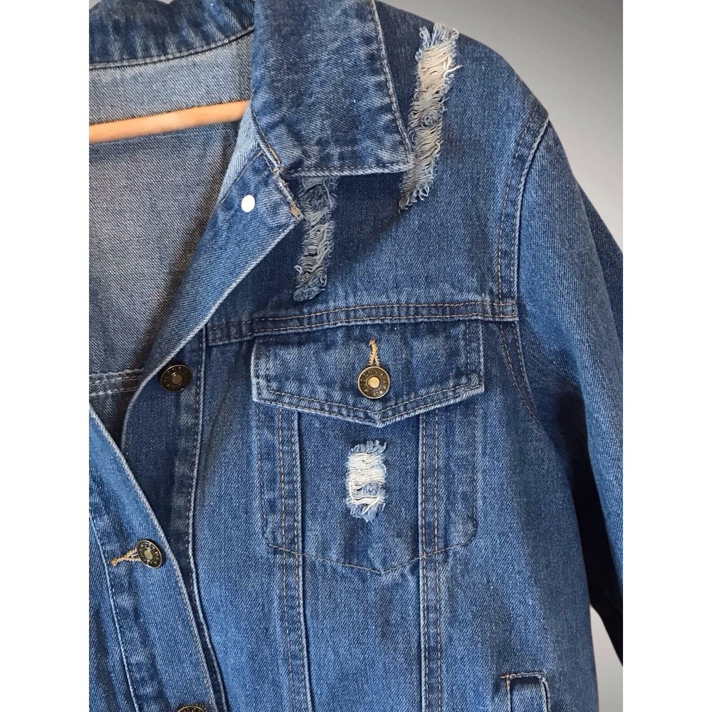 Bohemian Festival Embroidered Denim Oversized‎ Jacket -Coat Sz S - Picture 4 of 7